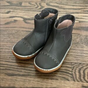 Livie & Luca Gray Silver Butterfly Girls Zipper Ankle Boots